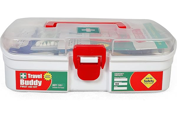 Tool Zone Travel Buddy Plastic First Aid Kit With Medicines useful for Domestic and Industrial use (Content -64 Pcs of Medicines with Plastic Milton Box) (1 Pc- White)