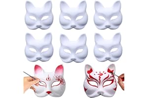 PSFYRN 6PCS DIY Blank Therian Mask with Straps, Pure White Graffiti Mask Hand Painted Personalized Cat Mask