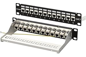 FGB 10 Gbps 1U 12 portów, panel krosowy Cat7, montowany w stelażu, panel krosowy RJ45, ekranowany łącznik Keystone z listwą tylną, okablowanie 1U Inline Keystone, do przełączników sieciowych Gigabit