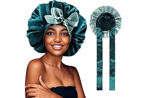 WEIPAO Silk Satin Bonnet - Silk Hair Wrap for Sleeping,Satin Bonnet for Curly Hair Sleep Cap Large Double Sided Reversible Hair Bonnet with Tie Band