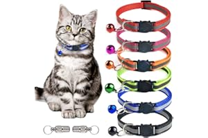 Wendergo 6 PCS Reflective Cat Collar Cat Breakaway Collars Quick Release Cat Collar with Bell Adjustable Strap & Safety Buckle, 2 PCS Anti-Lost Tags for Small Animal Outdoor Indoor