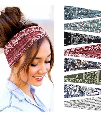 Fasce Per Capelli Donna Boho Retro - Set Da 3 Con Nodo Turbante, Leopardato E Paisley, Elastiche E Morbide Per Sport E Tempo Libero