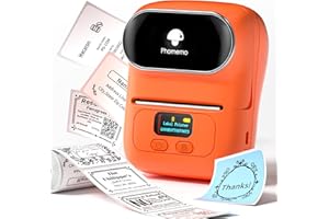 Phomemo M110 Etichettatrice Etichette Adesive Portatile Bluetooth Stampante Termica Etichette con 1 Rotolo Etichette per Piccole imprese,codici a barre,negozi,Compatibile con Android & iOS -Arancione