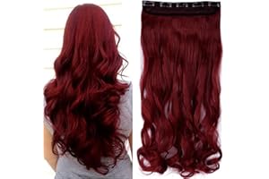 SEGO Jednoczęściowe falowane przedłużki do włosów z klipsem, 61 cm, bordowa mieszanka ciemnoczerwonych, kręcone, naturalne, syntetyczne włosy