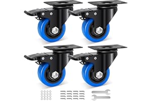 Humagineer 75mm Möbelrollen Klein Schwerlast, Tragfähigkeit 540KG, Schwerlastrollen Flach 360°Drehbar Lenkrollen mit 4 Dual-Bremse, Ruhig & Durable Platte Rollen für Möbel, Wagen, Werkbank, 4 Pack