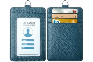 ADENPVN Skórzany uchwyt na identyfikator ze smyczą (skóra licowa, 7,5 cm x 11,4 cm), 1 przezroczyste okienko na dowód osobisty i 3 przegródki na karty, nylonowa smycz na szyję z obrotowym i zdejmowanym