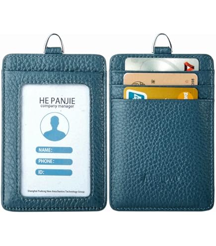 Portabadge Verticale In Vera Pelle Con Cordino - Portacarte RFID Per Badge E Carte Di Credito - Foto 2