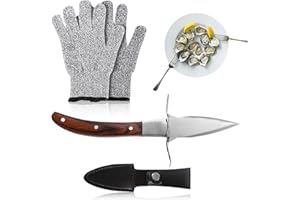 YZMRBDQC Oyster Knife and Gloves Set, Oyster shucking knife, Oyster Shucker Opener Kit, Oyster Opener Tool Kit, Clam Seafood Tools with Wooden Handle, Seafood Tools Gift Set of 2, Suitable for Oysters Lover