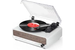 Udreamer Record Player with Speaker Bluetooth Turntable Vintage Vinyl Player Support USB AUX-in Headphone RCA Line-Out 3 Speed Belt-Driven Auto-Stop Mirror Design White