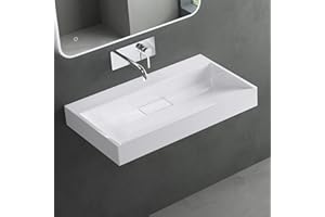 ‎MAI & MAI Mai & Mai Waschbecken Weiß Aufsatzwaschbecken Hängewaschtisch inkl. Ablaufgarnitur Mineralguss Rechteckig Waschplatz ohne Armaturenloch Breite: 80cm