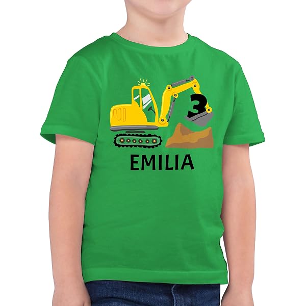 Personalisiertes Kinder T-Shirt 'Bagger Mit Namen Zum Fünften' - Geburtstagsgeschenk Für 5-Jährige Jungen (Grau Meliert)