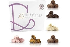 CHAMBALL EXCLUSIVE CHOCOLATES Caja de Chocolates para Regalar, 24 Trufas de Chocolate Belga Artesano: Chocolate Blanco, Chocolate Negro, Chocolate con Leche, Mango, Fresa y Naranja, Rocas de Chocolate ideal caja regalo Chocolate