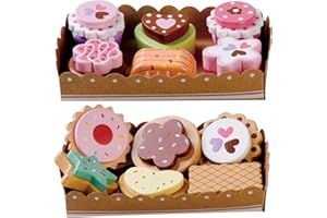 Bee Smart Tea Party Wooden Cakes & Biscuits | Kids Playset Pretend Play Food with Menu Cards & Sturdy Cardboard Trays | Childrens Role Play & Imaginary Play Kitchen Set | Birthday Gifts for Toddlers