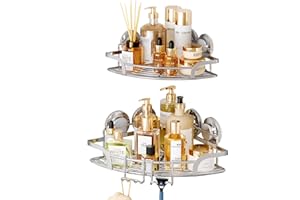 TAILI Corner-adaptive Suction Cup Shower Caddy 2 Pack, Stainless Steel Rustproof Corner Shower Shelves, Drill-Free Wall Mounted Baskets, Large Capacity Removable Suction Cup Bathroom Organizer, Gray