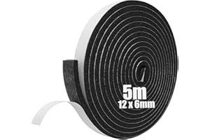 SDLDEER Cinta de espuma, tira de espuma autoadhesiva de 12 mm (A) x 6 mm (G) x 5 m (L), burlete meteorológico, tira selladora de puerta, excluidor de corrientes de aire para ventanas y puertas