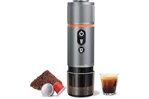 CONQUECO Machine à Cafe Portable - Cafetière à Expresso Chauffage Électrique de Voyage - pour 12V Voiture et le Camping - Compatible avec les Capsules Nespresso et les Capsules Starbucks