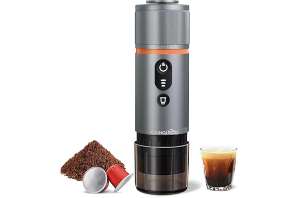 CONQUECO Machine à Cafe Portable - Cafetière à Expresso Chauffage Électrique de Voyage - pour 12V Voiture et le Camping - Compatible avec les Capsules Nespresso et les Capsules Starbucks