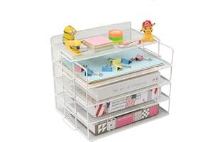 ZNMYDMT Stapelbare Briefablage, 4 Etagen, stapelbares Papier-Organizer-Tablett, mit Schreibtisch-Ständer, Ordnern, Briefen, Papier, Metall Schreibtisch Organizer Tablett (weiß)
