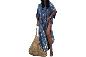 Bsubseach Damskie sukienki plażowe Kaftan w paski z nadrukiem plus size strój kąpielowy okrycie do sukienki typu Caftan Loungewear