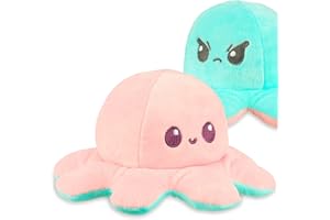 AllBlue Products Flip Plüschtier - Positiv/Grimmig Stimmungskuscheltier als Geschenke für Frauen, Kinder, Freundin, Glücksbringer (Oktopus)