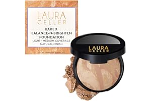 LAURA GELLER Baked Balance-n-Brighten Colour Correcting Powder Foundation (Light) Buildable Light to Medium Coverage Baked Foundation, Demi-Matte Finish