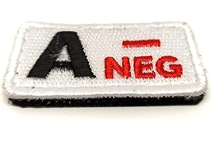 SENZAMA Toppa Gruppo Sanguigno Velcrata a Strappo Patch Ricamata Resistente Fondo Bianco Alta Visibilità 5cm x 2,5 cm (A negativo)