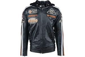 URBAN 5884 Chaqueta Moto Hombre en Cuero 58 Gents | Cazadora de Moto de Piel de Cordero | Armadura Removible para Espalda, Hombros y Codos Aprobada por la CE | Negro | S