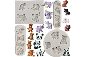 MYPRACS Set di 4 stampi in silicone a forma di elefante, orso, panda, gatto, per cioccolato, caramelle, resina, pasta di zucchero, pasta di zucchero, pasta di zucchero, decorazione torte