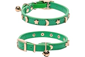 DAIHAQIKO Collare in pelle per gatti maschio e femmina con campanello e cintura elastica di sicurezza Collare a stella e luna per gatti piccoli e grandi