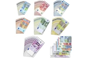 AUNGCSHE 350 PCS Soldi Finti per Bambini, 5/10/20/50/100/200/500, 7 Banconote di Diversi Tagli per l'apprendimento, Il Gioco di Ruolo e i Giochi