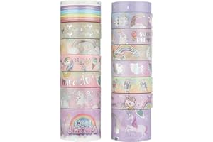 LGEGE 16 Rollos Unicornio Washi Tape Set, 5/10/15/20/30mm mm de ancho, Sliver Foil Unicorn Pattern, cinta adhesiva japonesa Décor para álbum de recortes, Bullet Journal, Unicorn Party Decoration (3m).