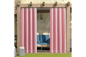 Rosnek Outdoor Curtains Waterproof,Thermal Insulated Pergola Curtains Blackout Gazebo Curtains Waterproof Windproof with Drape Eyelet Top and Bottom,Pink,52W''x 96L'',1 Panel