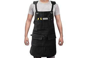 Foppla Work Apron with 5 Tool Pockets, Heavy Duty, Waterproof Oxford Cloth, Adjustable Cross Strap Woodworking Apron for M-XXL Men & Women