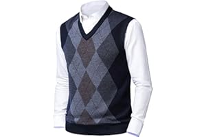 Btmpmcs Mens Knitted Sleeveless Thick Tank Top Casual V-Neck Jumper Knitted Gilets Argyle Sweater Vest Business Knitwear Waistcoat Gentleman Slipover Autumn Winter Pullover