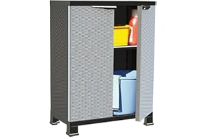 Tidyard Gartenschrank mit 2 Türen und 2 Fachböden Geräteschuppen Kunststoffschrank Spindschrank Schrank Spind Terrassenschrank Balkonschrank Kunststoff 68x39x92 cm Rattan-Design