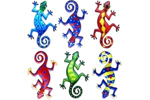 Linkstyle 6 Stück Metall Wanddeko Outdoor, 20.5cm Garten Wandkunst Deko, Gecko Wall Decor für Wohnzimmer Schlafzimmer Balkon Terrassen Zaun
