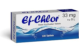 Ef-Chlor 33mg Water Purification Tablets - Pack of 100 | 1 Tablet Purifies 5 Liters of Water | Effective and Convenient Water Treatment Solution