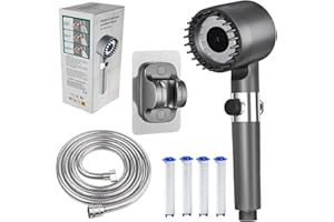 HBSFBH Alcachofa de Ducha con Filtro de Alta Presión, Cabezal Antical 1,5M, Masaje y Ahorro de Agua, 3+1 Modos