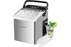 CUMEOD Eiswürfelmaschine, 9 Würfel in 6 Minuten, 12KG/24h, 125W Eiswürfelmaschine Edelstahl mit Tragbarem Griff, Selbstreinigender, 2 Eiswürfel Größen Ice Maker für Küche, Büro, Bar und Party