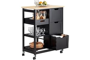 SoBuy Carrello Cucina con 3 Cassetti e 1 Cestino, Mobiletto Cucina Salvaspazio con 4 Ruote Girevoli, Credenza Cucina o Bagno, Mobiletto Cucina Dispensa, L68 x P38 x A85 cm, nero,FKW79-SCH