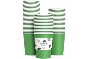 YANGTE 60 Pieces Green Paper Cups Disposable Party Cups Biodegradable and Compostable Drinking Cups for Party, Birthday Supplies, DIY - 9 Ounce - 250ml