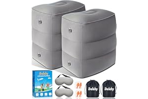 iBeleby Airplane Foot Rest, Inflatable Footrest for Kids to Sleep, Adjustable Height Leg Rest Pillow in Office & Home, Toddlers Travel Bed Box, Portable Travel Accessories for Long Flight, Car (2PCS)