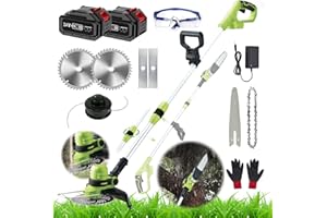 GAPBVYS Coupe Bordure sans Fil avec Batterie, 24 V Débroussailleuse à Batterie électrique sans Fil, 5 en 1 (Trois Types de Lames de scie et Guides Inclus, chaîne) pour Taille de buisson (Vert)