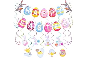 AhfuLife 25 szt. Dekoracje wielkanocne Baner - Happy Easter Bunny Baner Wielkanocny Baner do dekoracji domu, Wielkanoc Wiszące dekoracje wir do ogrodu ściana okno (styl 1)