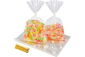 Sachet Cellophane,ilauke 200 Sachets Transparents Motif Étoilles,20 x 30 cm Sac OPP,Sachet Bonbon en Cellophane avec 200 Liens pour Biscuit Bonbons Perles Bijoux Chocolats pour Mariage,Noël,Baptême