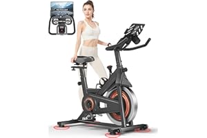 CURSOR FITNESS Exercise Bike, Spin Bike Exercise Equipment for Home Use with Stepless Adjustment, Stationary Bike with Larger Tablet Holder