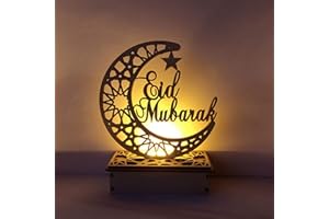 MEYENG Décoration LED Eid Ramadan Mubarak Décorations Ornement en Bois Musulman LED Croissant, Ramadan Veilleuse, pour L'Aïd Mubarak Islamique Musulman Festivals Mosquée Prière