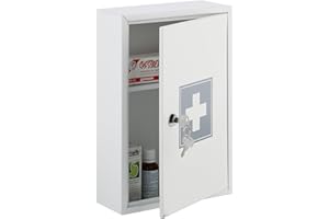 Relaxdays Armoire à Pharmacie, verrouillable, 2 Niveaux, Acier, HxLxP: 32x21,5x8 cm, accrocher, Blanc - Gris