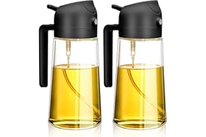 Souvik Botella pulverizadora para aceite comestible, 2 en 1, botella de spray de aceite, botella de spray de aceite para cocina, 2 piezas de cristal pulverizador de aceite, ideal para freír al aire,