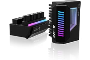 EZDIY-FAB Shield 24-Pin Angle Adapter with Infinity Mirror ARGB Light,ATX 24 Pin Power Connector, 5V 3pin ARGB Sync-180 Degree-Black-1 Pack